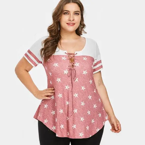 

2019 Summer Cotton Tops Women Blouses Vintage Sexy Print Star Hole Casual Ruffles Large Loose 5XL Big Large Plus Sizes Shirts
