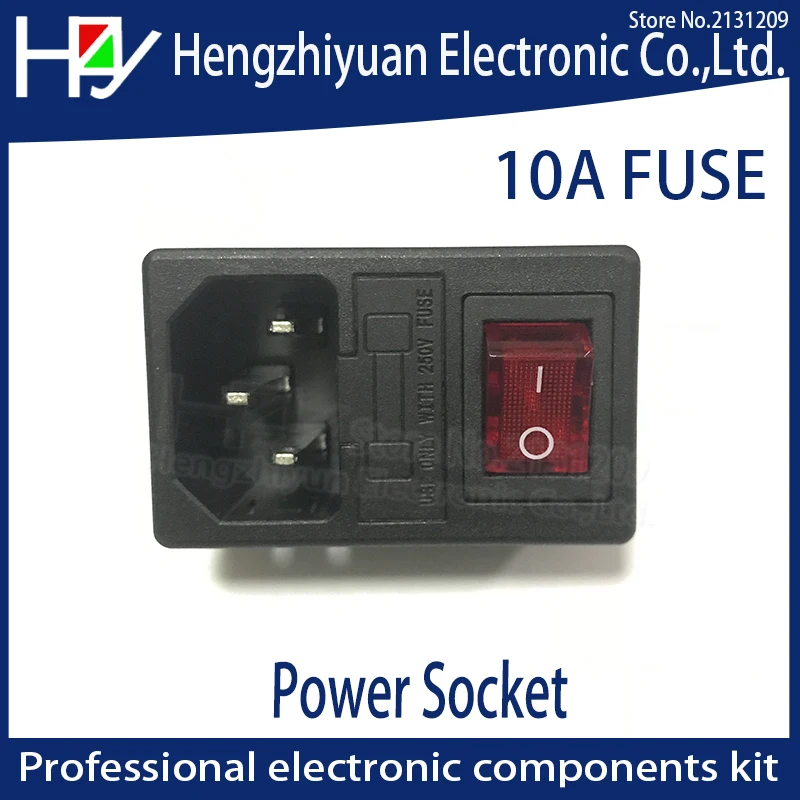 

Hzy with 10A fuse ! Red Rocker Switch Fused IEC 320 C14 Inlet Power Socket Fuse Switch Connector Plug Connector