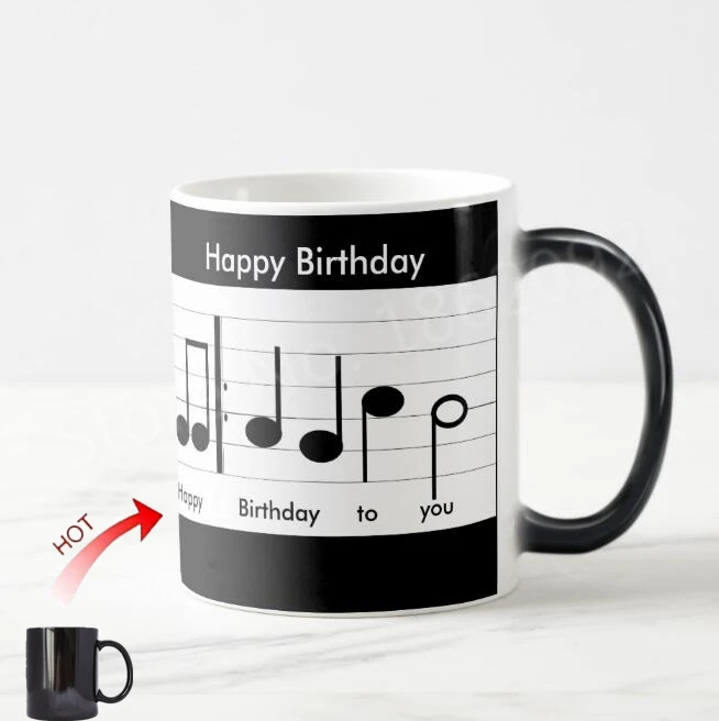 

New Hot Birthday Gifts Novelty Happy Birthday Music Notes Magic Mugs Color Changing Cups for Mother Father Sister Music Teacher