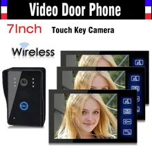 1V3 Wireless Video de la puerta timbre del teléfono Intercom System 7 pulgadas llave del tacto del IR cámara de visión nocturna a prueba de lluvia 1 cámara 3 monitores