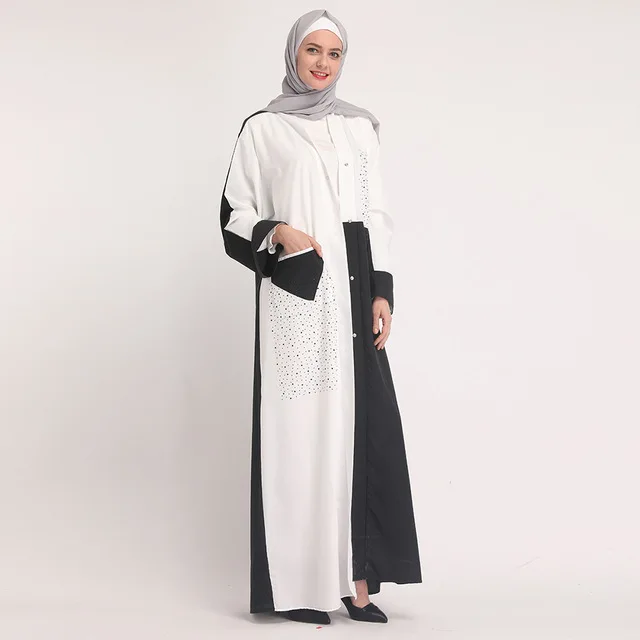 Женские мусульманские Длинные Халат abaya открытый кардиган лоскутное Дубай длинное платье Исламская одежда Турция кимоно Ближний Восток Молитвенное платье Новинка