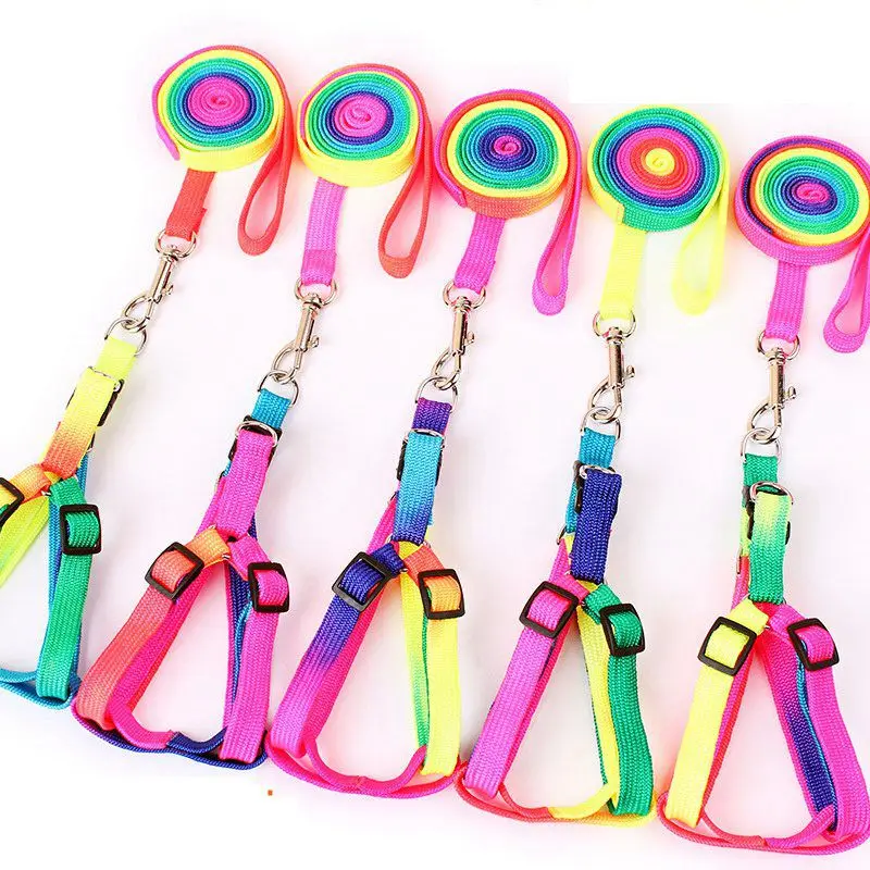 

Fashion Pet Nylon Leash For Dog Harness Set Colorful Pet Puppy Harness For Small Dog Leash Set Nylon Traction Rope Adjustable