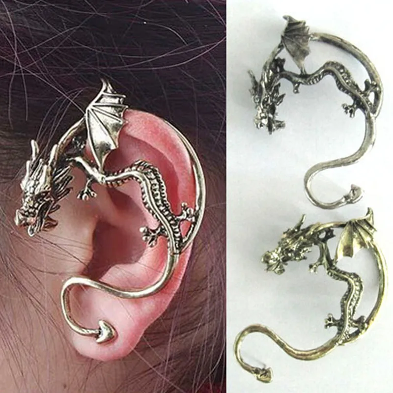 

6.3CMX4CM Retro Bronze Punk Gothic Metal Gold/Silver Dragon Bite Ear Cuff Clip Wrap Earring Earrings For Women Men ER898