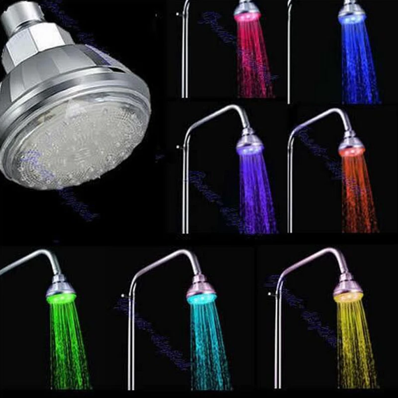 

LED Shower Head Swivel Ball Joint Water Flow Glow Flashing Color Lighting for Bathroom Shower temperature control top spray