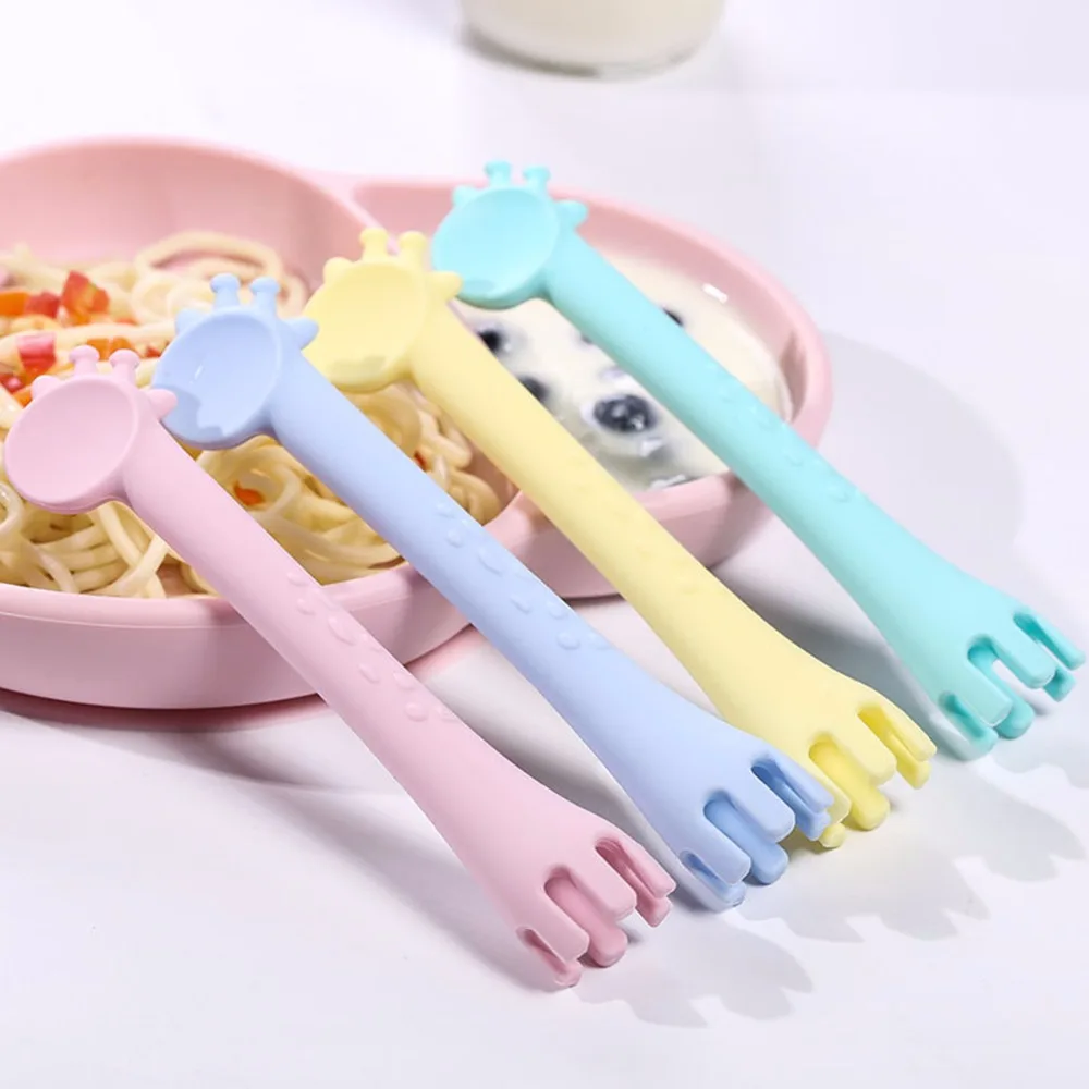 Rodent Silicone Feeding Spoon Infant Training Spoon Giraffe Kids Baby Feeding Spoon Fork Giraffe Baby Teething Soothing Toy