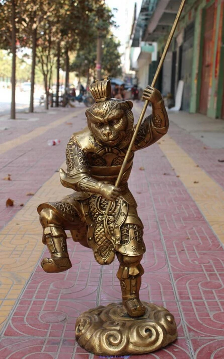 

bi002357 28"Chinese Bronze West Great disciples Stand Sun Wukong Monkey King Statue