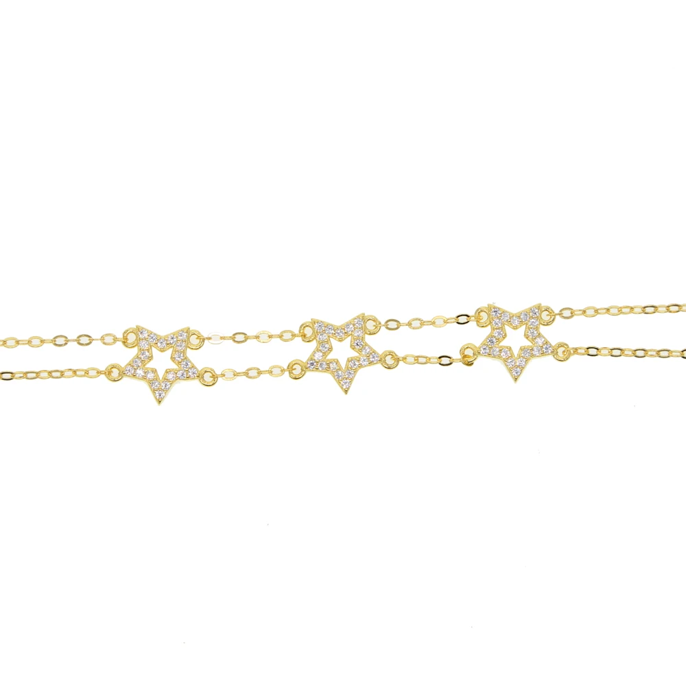 Очаровательный браслет из трех частей с фианитами и звездами из стерлингового серебра 925 пробы, изящные модные милые браслеты с цепочкой