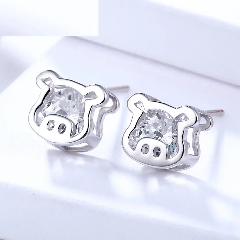 

Genuine 925 sterling silver earrings studs cute big hand with zircon stone Creative Animal Accessories Earrings for women