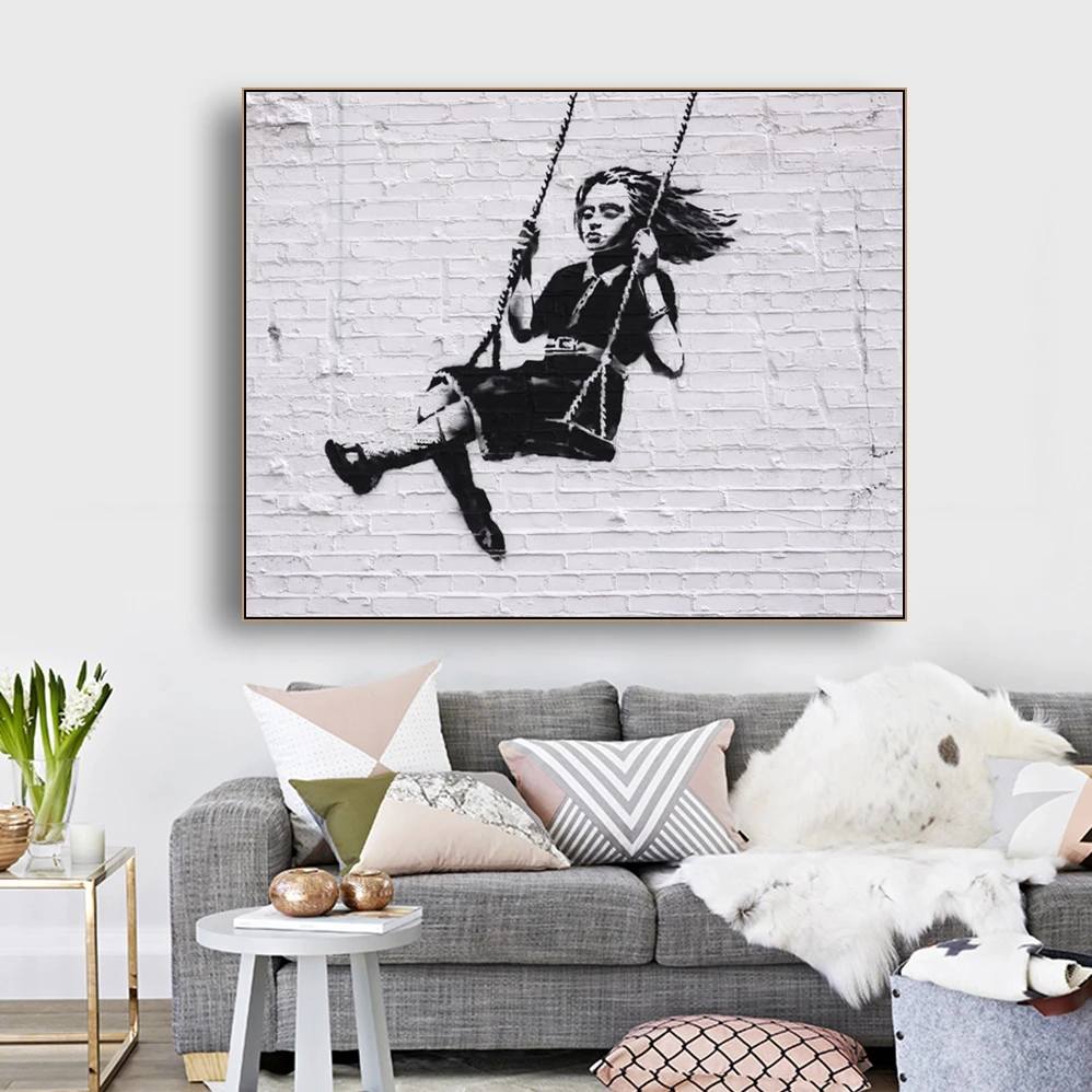 Свингер девушка от banksy на стену художественный Декор холст плакат и печать