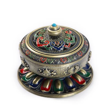 

Decor Vintage metal Incensory Zinc Alloy Incense coil Censer Tibetan Painted Enamel Copper Alloy Coils Incense Burner Holder