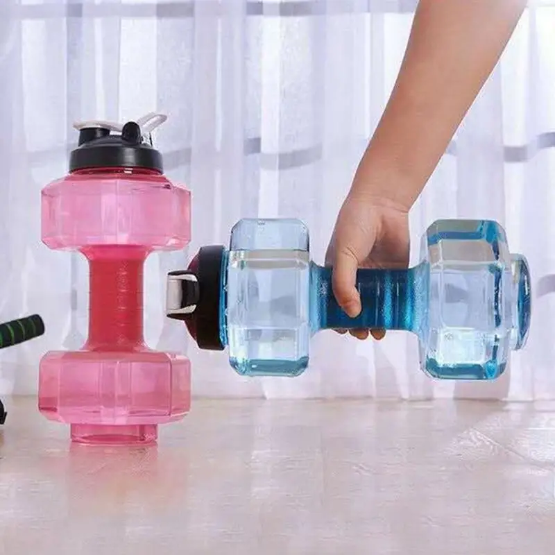 2.2L большая емкость многофункциональная форма гантели бутылка для воды Портативный Спорт Тренажерный зал Фитнес PETG push cap чайник для воды с ручкой