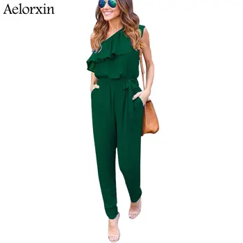 

Aelorxin 2019 Sexy Bodysuit Women Summer Fitness Off Shoulder Ruffles Female Jumpsuit Rompers Chiffon Trousers Shirt Combination