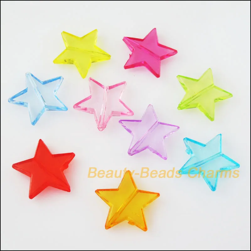 New 20Pcs Mixed Plastic Acrylic Clear Star Charms Spacer Beads 22.5mmin Beads from Jewelry