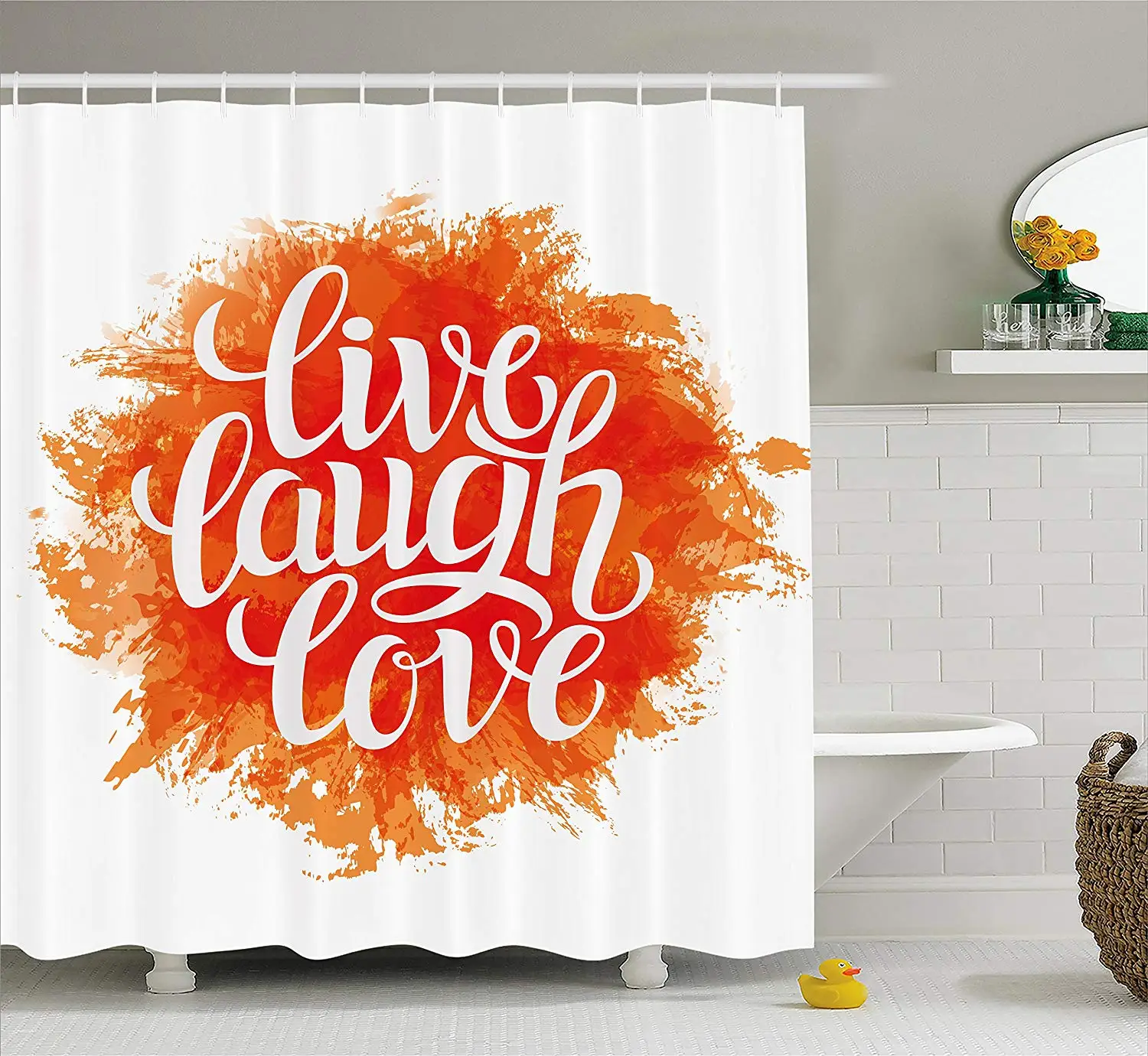 Live Laugh Love Decor Shower Curtain Doormat Cheerful Brushstroke