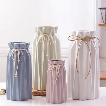 

Home Decoration Nordic Origami Ceramic Vase Flower Ware Home Decoration Simple Powder White Gray Blue Rice Green Home Soft
