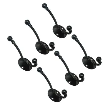 

6pcs Double-dots Coat Hook Wall Mount Coat Hat Towel Antique Coat Hook Bathrooms Bedrooms and Closets- Black Drop Shopping