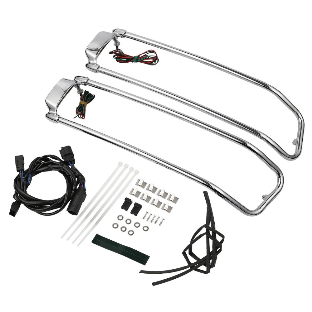  Motorcycle Saddlebag Lid Rail Guard With LED Brake Light For Harley 14-18 Touring FLHR FLHTC - 32958383016