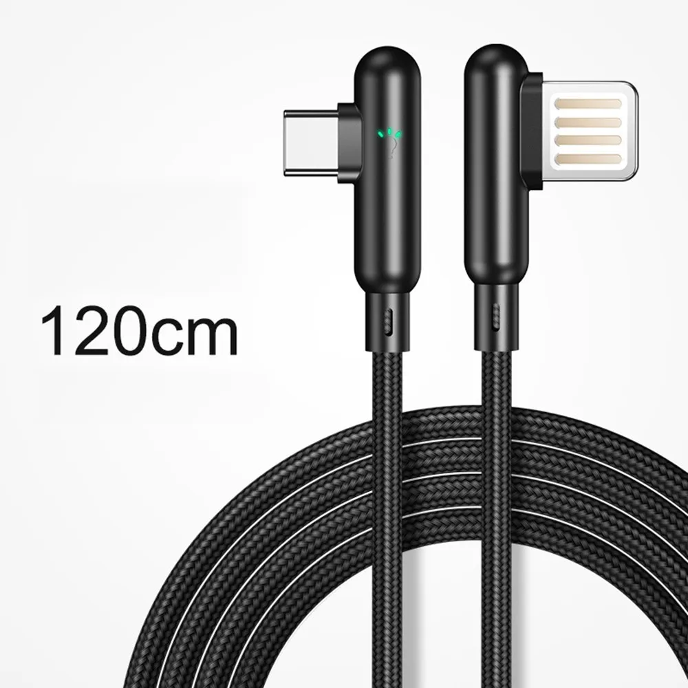 

1.2m USB TYPE-C Cable Double Elbow Data Cable Game TYPE USB C Smart Light 3A Fast Charging Cable for HUAWEI P30 Pro Samsung S10