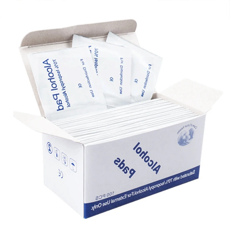 

100pcs/Box Alcohol Pads Skin Cleanser Cleaning Sterilization First Aid Home makeup new Alcohol Swabs Pads Wipes