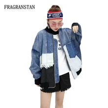 Демисезонный Для женщин Повседневное свободный рукав "летучая мышь" Джинсовое пальто женское бахромой платье в стиле пэчворк в полоску Винтаж стираные куртки JQ135