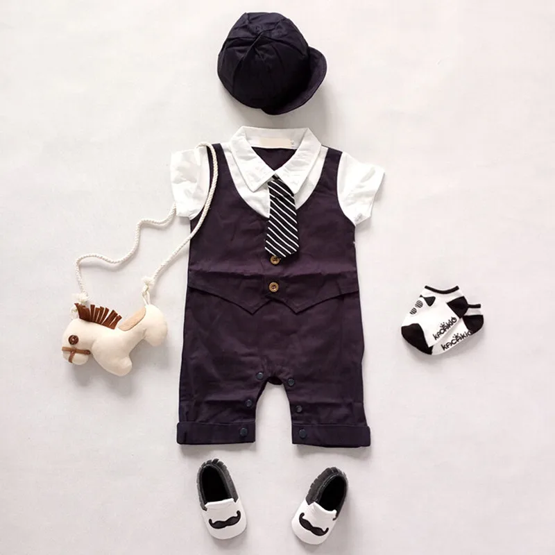 Newborn Baby Boys Cotton Romper Gentleman Outfits Formal Party Jumpsuit Clothes