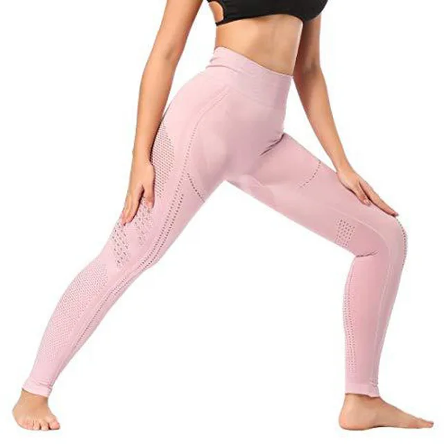 Женские энергетические бесшовные леггинсы с высокой талией, Леггинсы для йоги, леггинсы для тренажерного зала, женские спортивные штаны, леггинсы для фитнеса тренировок - Цвет: Pink