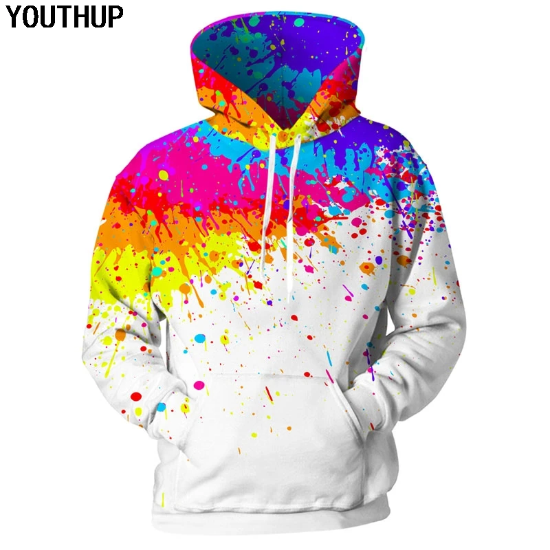 YOUTHUP 2018 New Design 3d Hoodies Men Spray Paint Print Hooded