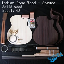 Guitarra acústica GA de 41 pulgadas, Kit de bricolaje, parte trasera de palisandro de la India, cuello de caoba africana, diapasón de ébano y tapa de abeto