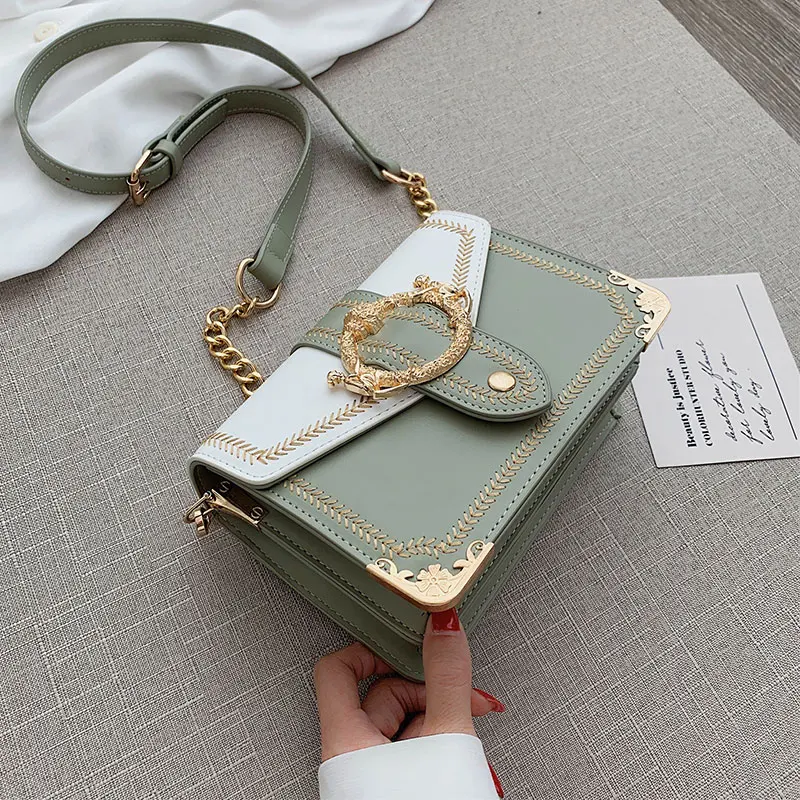 

Bag Girl 2019 new Korean version of foreign chain small square Bag Fashion collision color single shoulder sloping bag