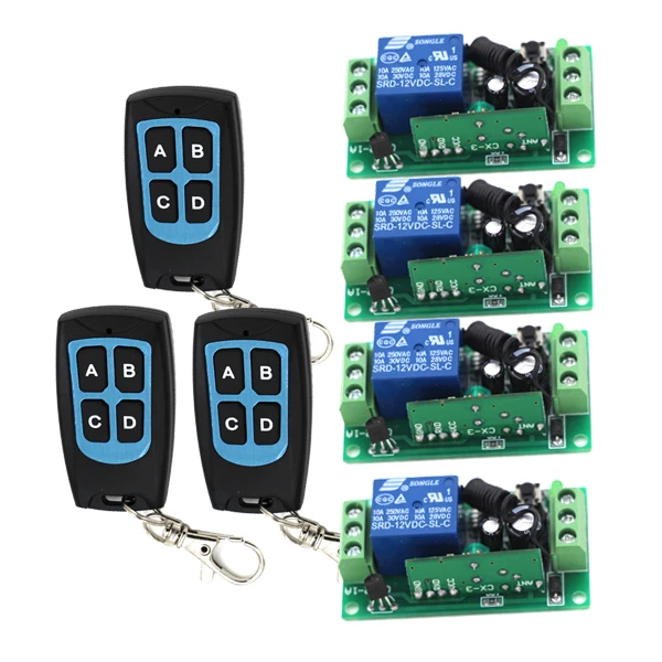 DC9V/12V/24V RF Wireless Remote Control Switch System 4 Receiver & 3Transmitter Smart Home 315/433mhz DC9V/12V/24V RF Wireless Remote Control Switch System 4 Receiver & 3Transmitter Smart Home 315/433mhz