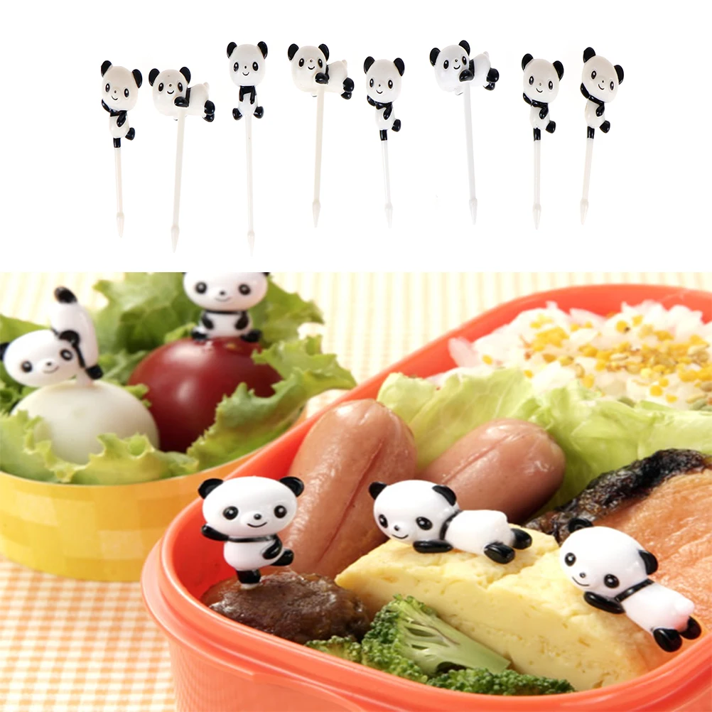 Cute Kawaii Cartoon Animal Panda bear Food Fruit Bread Picks Forks Stick Set Pick Bento Lunches Party Decoration 8Pcs/Set