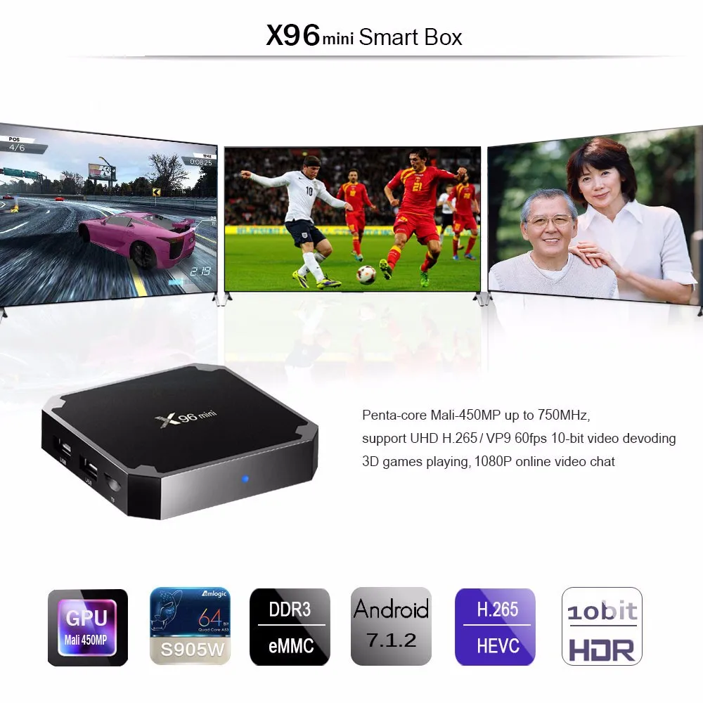 X96mini Android 7,1 tv BOX Amlogic S905W четырехъядерный 2,4 ГГц 4 K телеприставка 1 Гб + 8 Гб 2 Гб + 16 Гб Wifi смарт медиаплеер