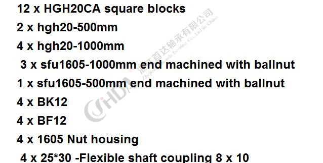 RGH20-500-1000 cnc набор HGR20 квадратные линейные направляющие наборы 12 шт. HGH20CA+ SFU605/1610 1605 шариковый винт+ BK BF12+ муфта вала - Цвет: RGH20-500-1000