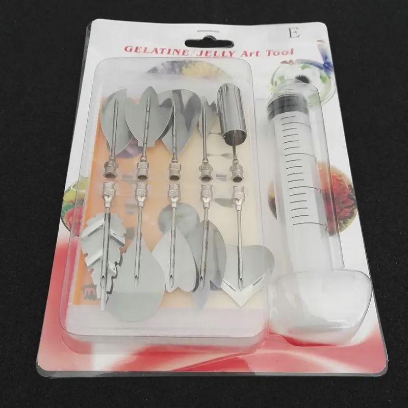 Image AMW 11pcs 3D Gelatin Jelly Art Tools Jelly Cake Jello Art Tools Stainless Steel Pudding Nozzle Syringe Set