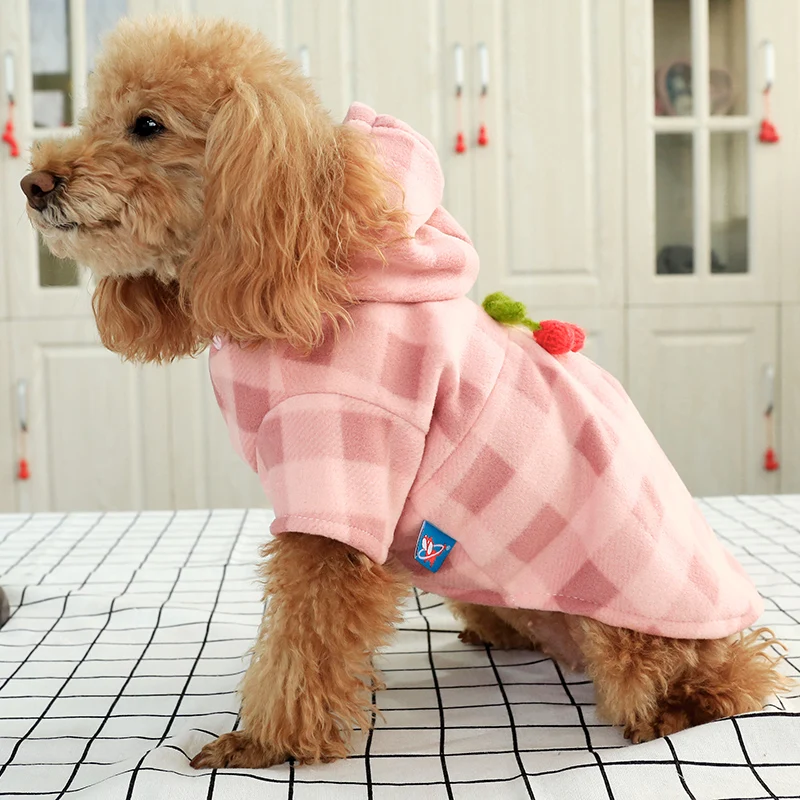 Стиль, одежда для собак, модная весенняя куртка для собак, маленькие клетчатые толстовки для собак с вишенками, двухногая Одежда для питомцев, для щенков чихуахуа, XS-XL