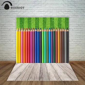 

Allenjoy colorful pencils on grass wall wooden board floor background school backdrop children background photographic photocall