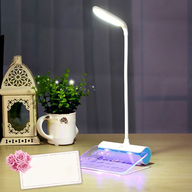 

USB Rechargeable Desk Lamp Novelty LED Table Lamp Eye ProtectionTouch Switch Dimmable 3 Modes Reading Light With Message Board