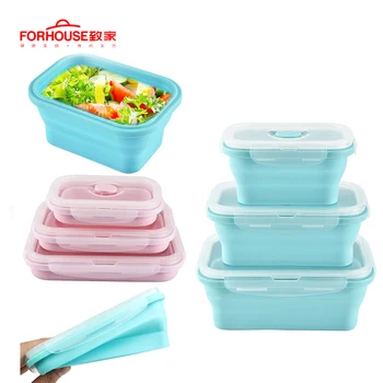 

1600ml Silicone Collapsible Lunch Box Rectangle Food Storage Container Bento BPA Free Microwavable Portable Picnic Camping