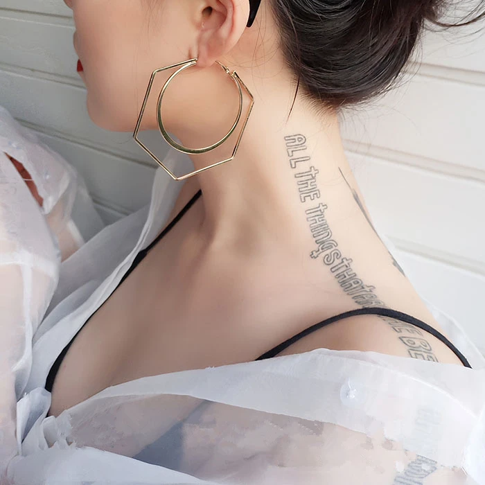 

Hot Sale Trendy Statement Exaggerated Geometric Double Layers Gold Color Hexagon Round Big Hoop Earring for Women Jewelry Brinco