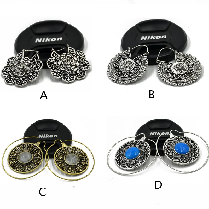 

Showlove 2pcs Fashion Brass Tribal Floral Mandala Flower Hoop Earring Body Piercing Jewelry