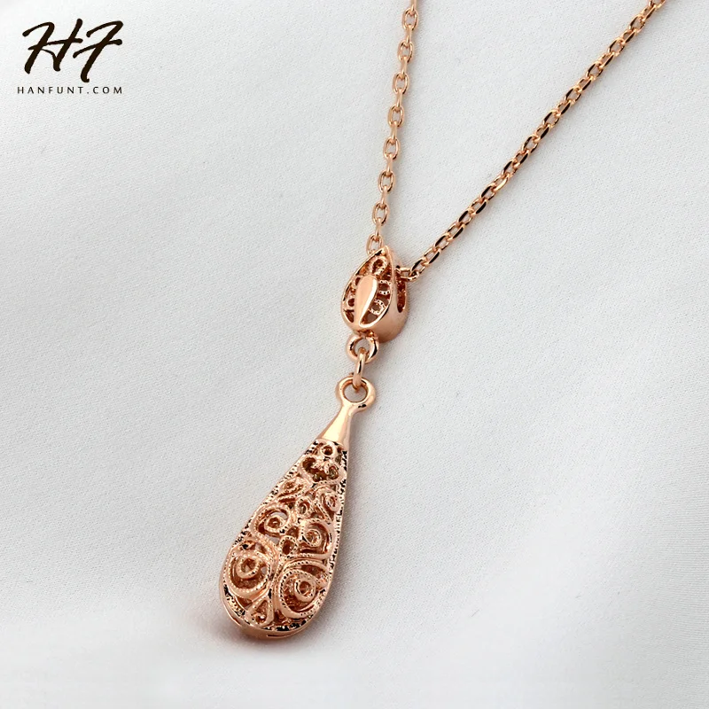 Женское ожерелье с подвеской капелькой цвет розового и белого золота|crystal drop|necklace
