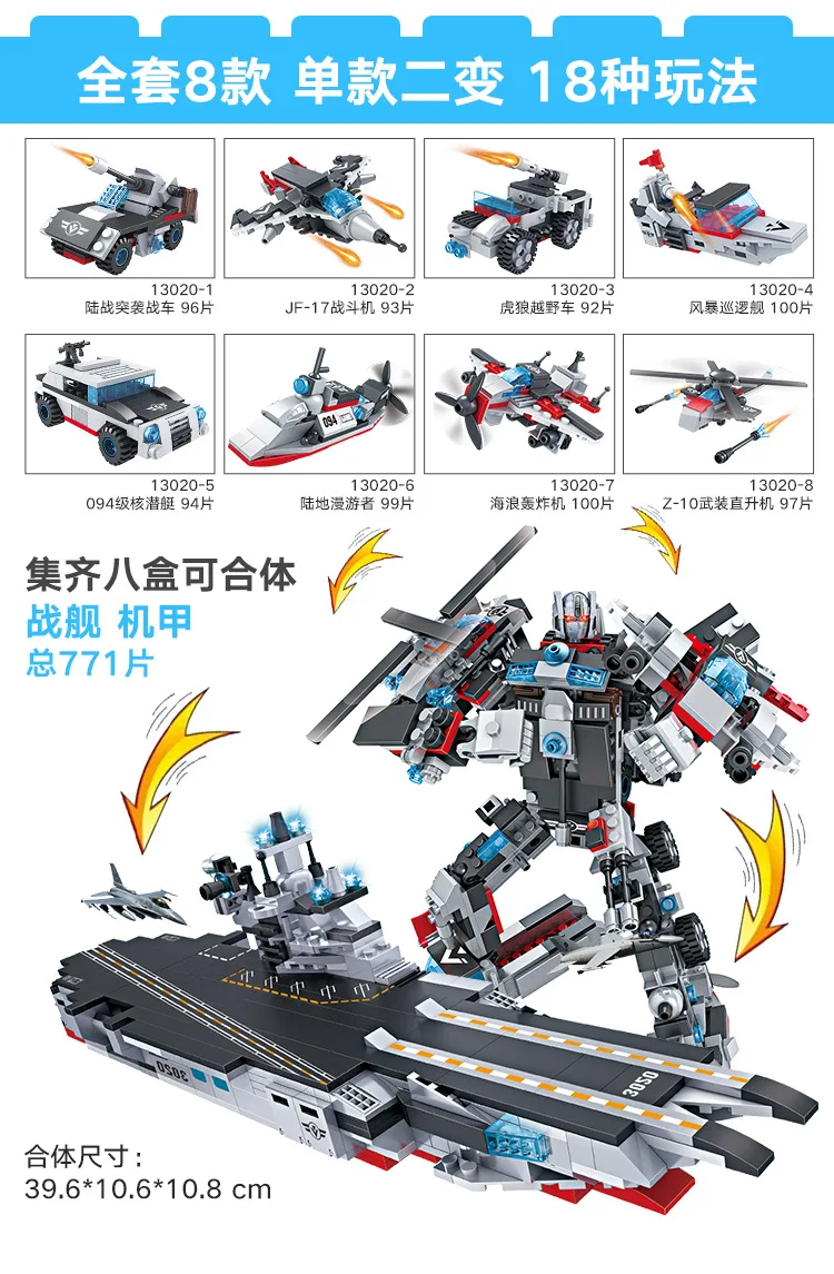 19 New 8in1 Military Warship Robot Fighter Car Helicopter Aircraft Building Blocks Compatible With Block Children Toys Stacking Blocks Aliexpress