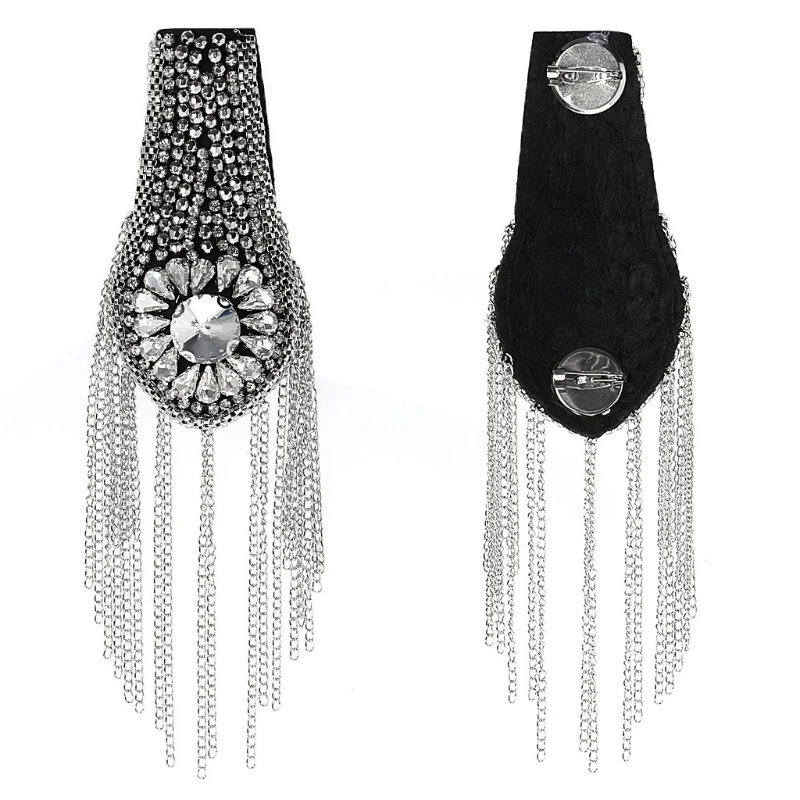 

Rhinestone Handmade Fashion Tassel Chain Shoulder Board Badges Epaulet Pin On Women Men Suit Accessories