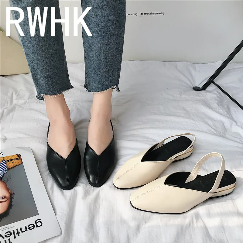 

RWHK European station 2019 summer new lazy thick with back air sandals Baotou low with square head women's shoes trend B039