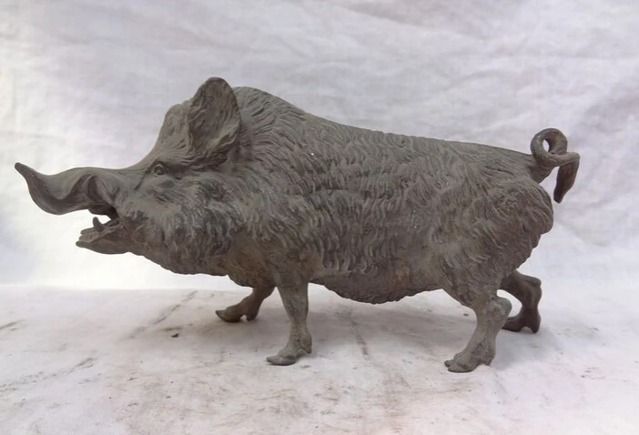 

S2878 9" Chinese High Range Pure Bronze Wealth Wild Boar Pig Statue Animals Sculpture D0317