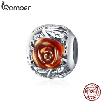 

Princess Enamel Red Rose Flower Original Sterling 925 Silver Bead Fit Bracelet & Necklace Authentic Jewelry Accessories SCC1221