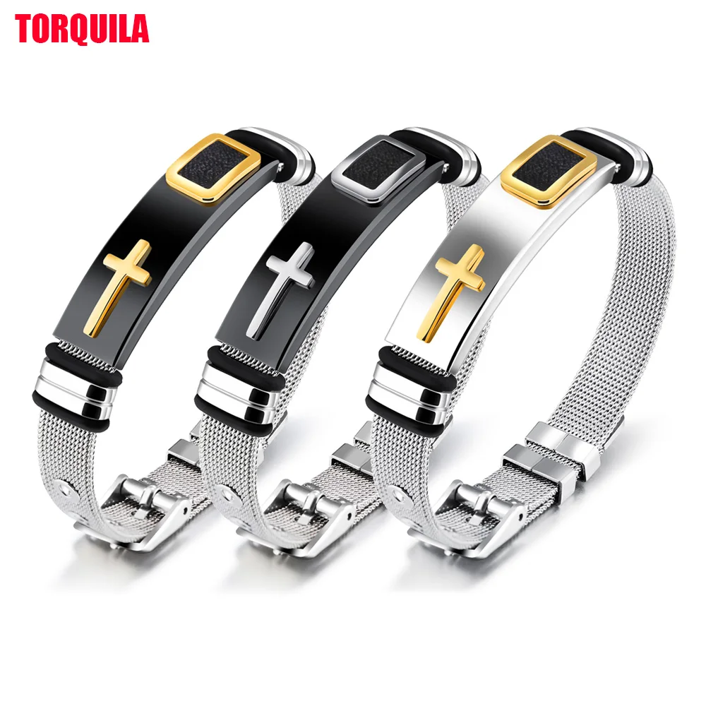 

TORQUILA Bracelet For Men Punk Mesh Strap Band Stainless Steel Male Wrap Bangles