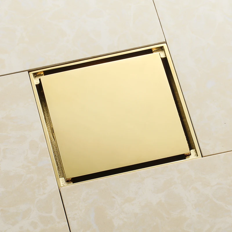 Роскошный Золотой Твердый латунный 100x100 мм квадратный анти-запах трап Золотой Ванная комната Невидимый душ слив душевая комната слив