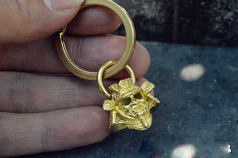 Латунный голова черепа Samurai EDC парашютный нож для шнура Подвеска со шнурком из
