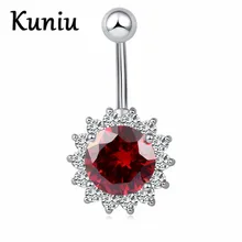 KUNIU Fashion Sunflowers round zircon navel nail Women body piercing jewelry navel ring sexy ladies bar
